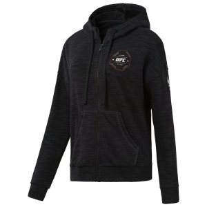 Reebok UFC Full Zip Kapuzenpullover Damen - Schwarz - DE 718-ITM